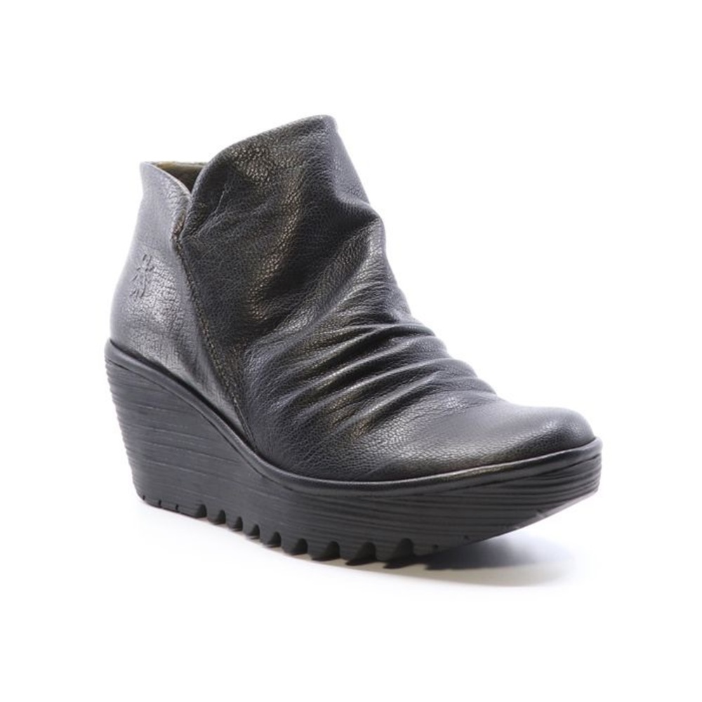 Fly London Black Leather Wedge Shoes